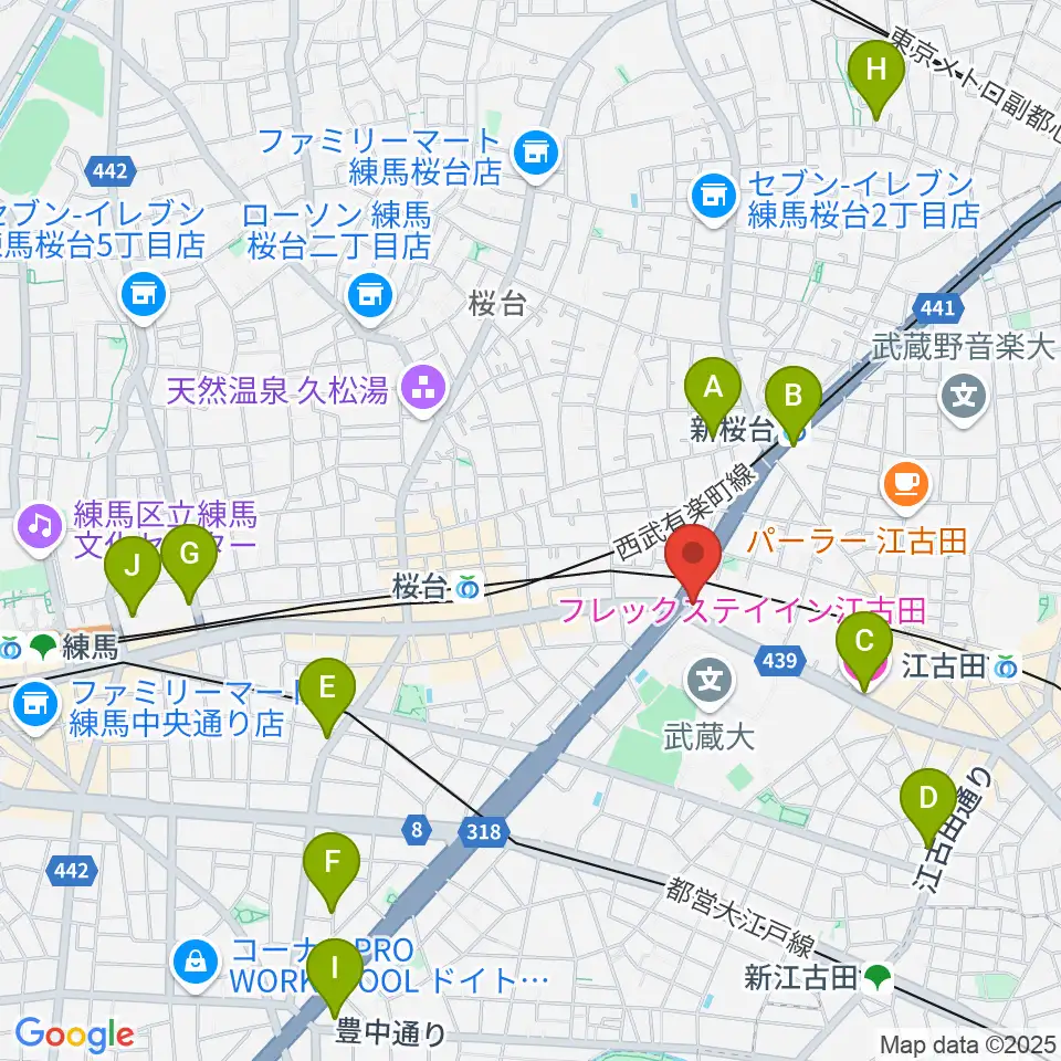 音楽教室ふわり 桜台校周辺のホテル一覧地図