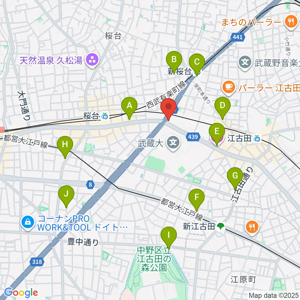 音楽教室ふわり 桜台校周辺のホテル一覧地図