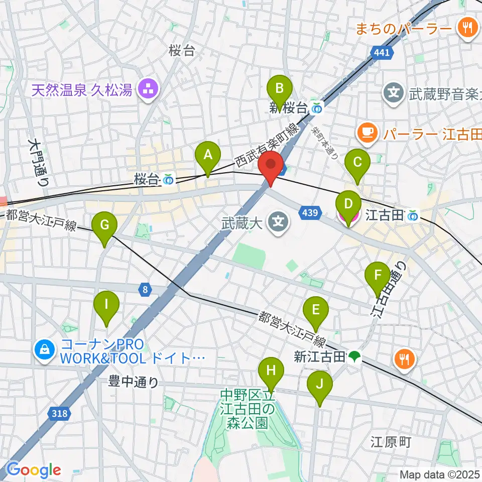 音楽教室ふわり 桜台校周辺のホテル一覧地図