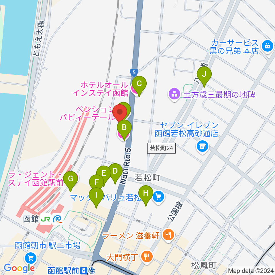 函館ARARA周辺のホテル一覧地図