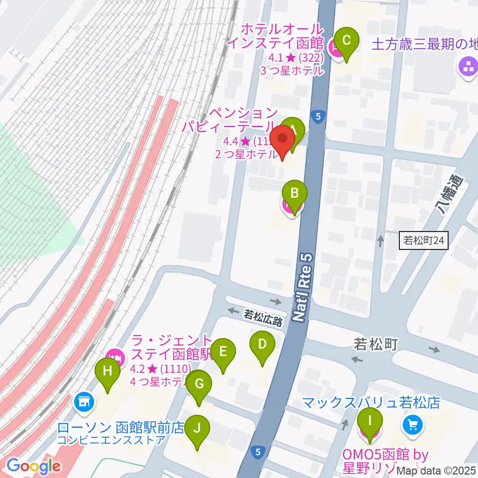 函館ARARA周辺のホテル一覧地図