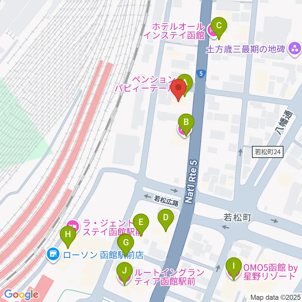 函館ARARA周辺のホテル一覧地図