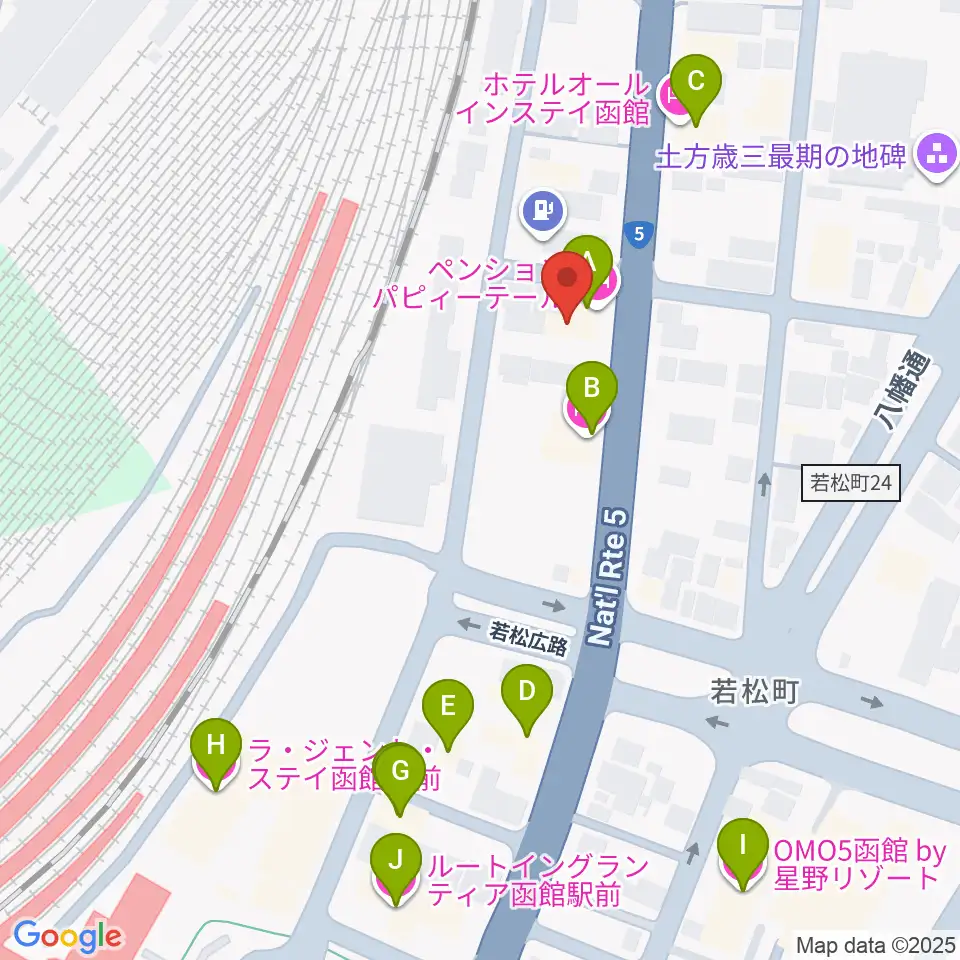 函館ARARA周辺のホテル一覧地図