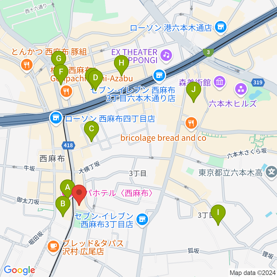 ユニプライベートスタジオ周辺のホテル一覧地図