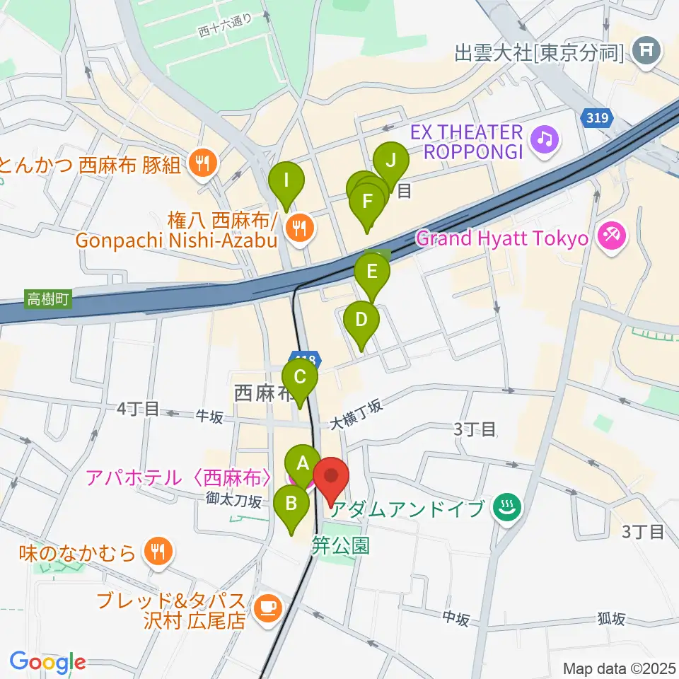 ユニプライベートスタジオ周辺のホテル一覧地図