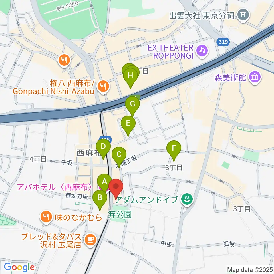 ユニプライベートスタジオ周辺のホテル一覧地図