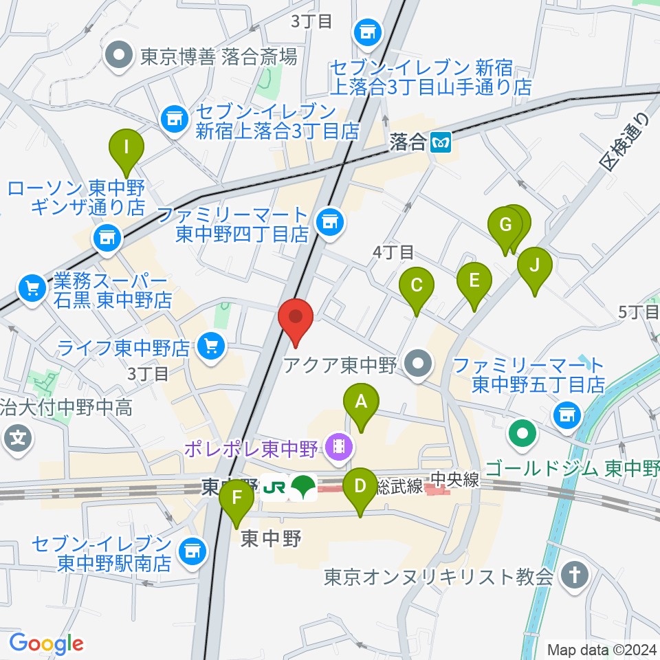 東中野ドラム周辺のホテル一覧地図