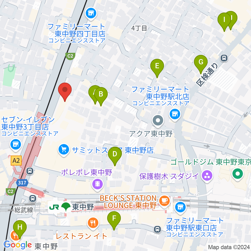 東中野ドラム周辺のホテル一覧地図