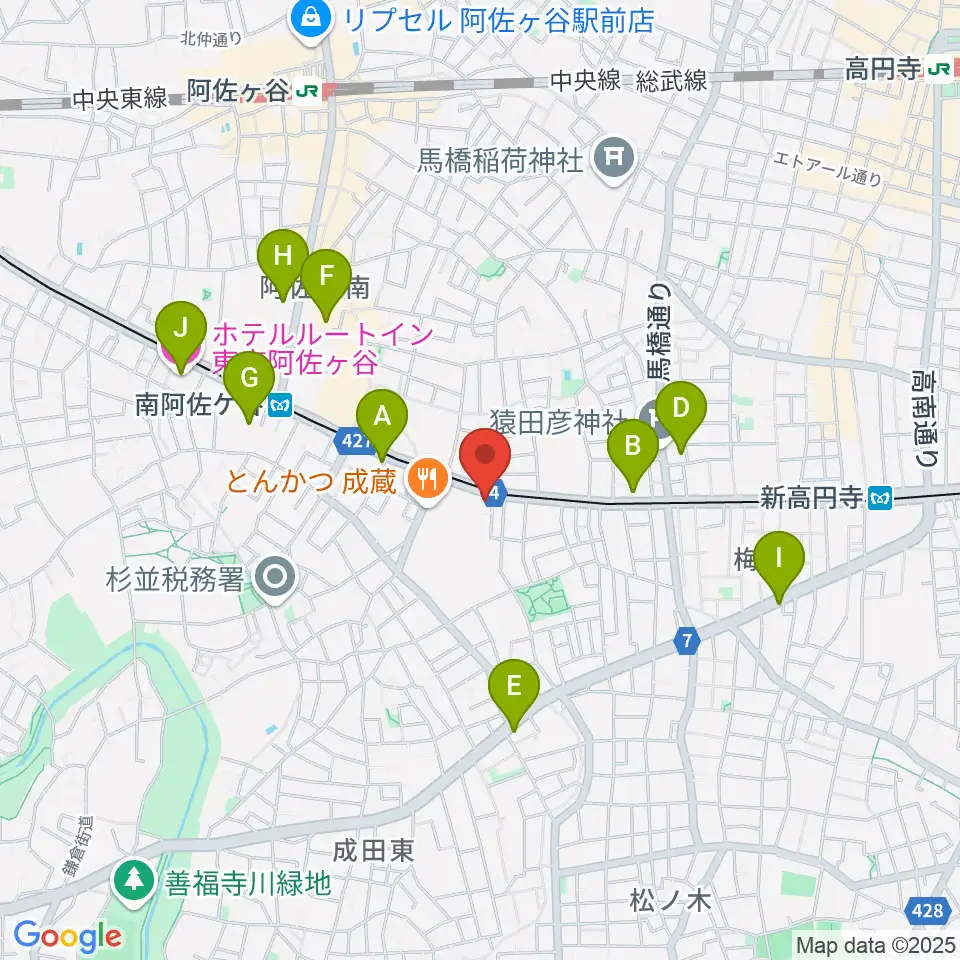 南阿佐ヶ谷ひつじ座周辺のホテル一覧地図