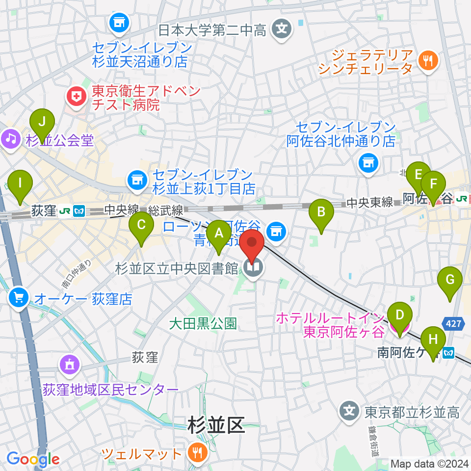 荻窪体育館周辺のホテル一覧地図