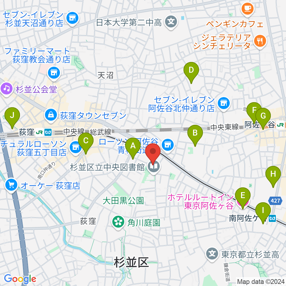 荻窪体育館周辺のホテル一覧地図