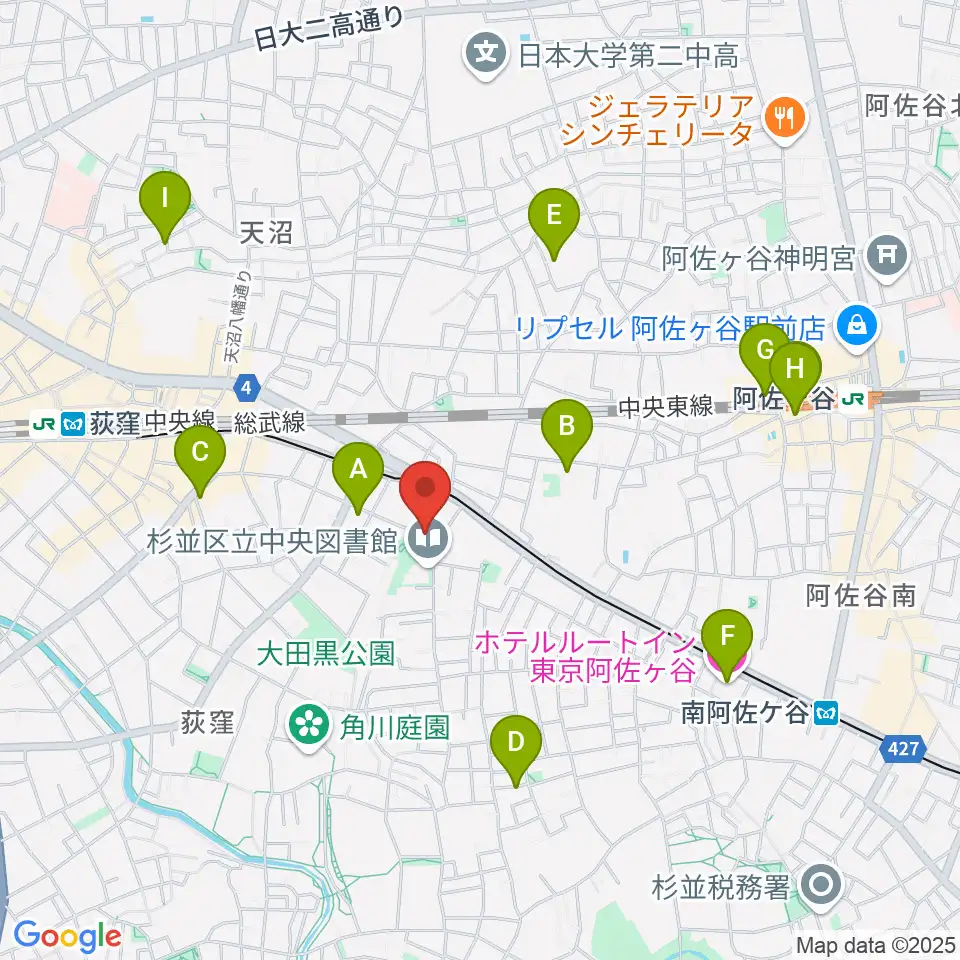 荻窪体育館周辺のホテル一覧地図