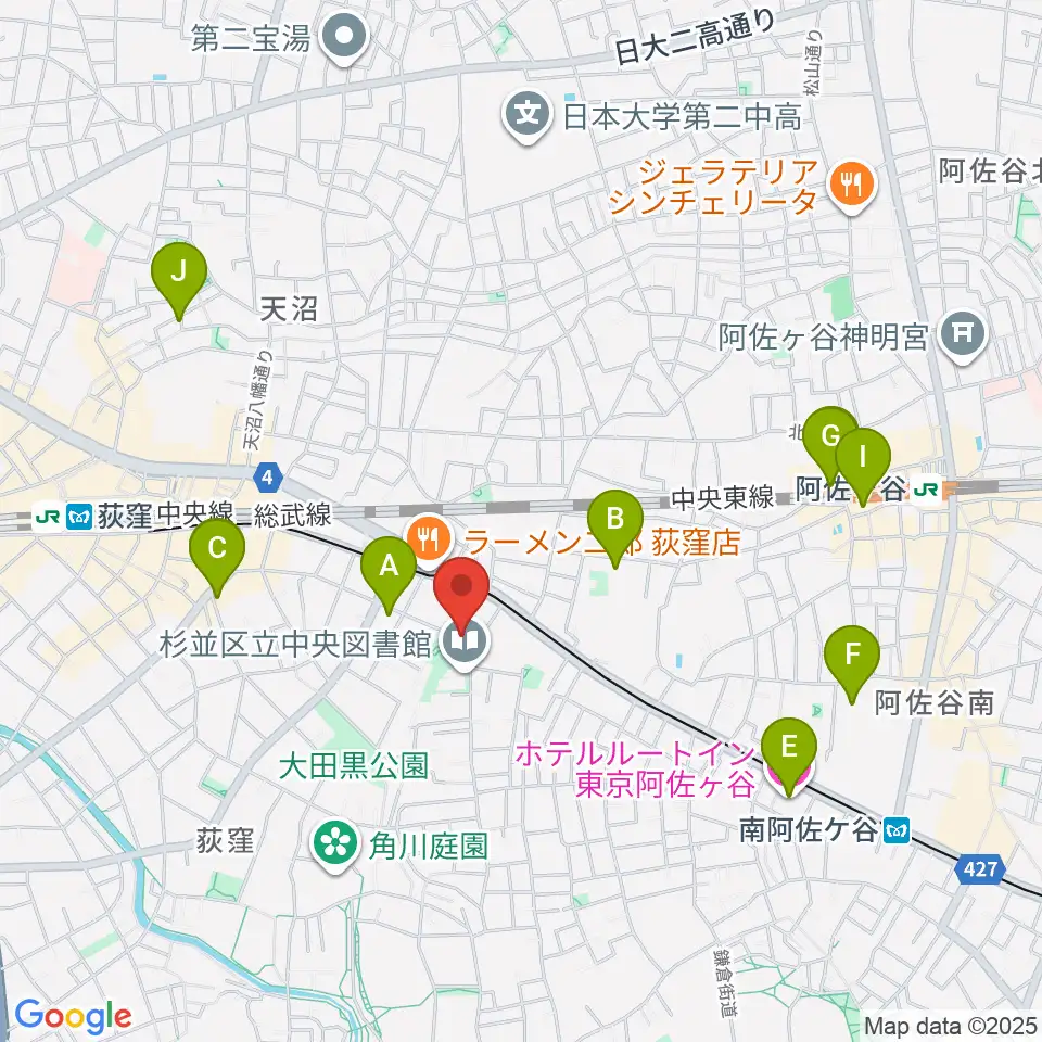 荻窪体育館周辺のホテル一覧地図