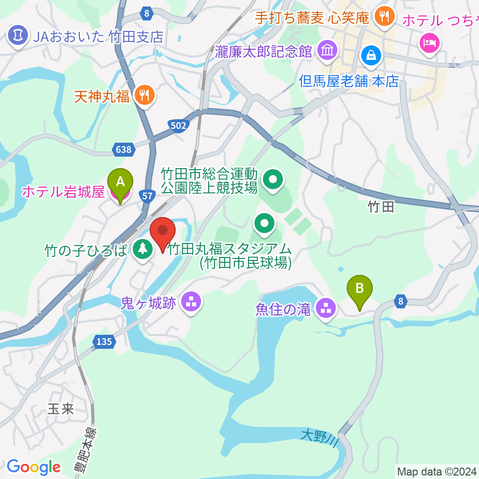 竹田市総合文化ホール グランツたけた周辺のホテル一覧地図