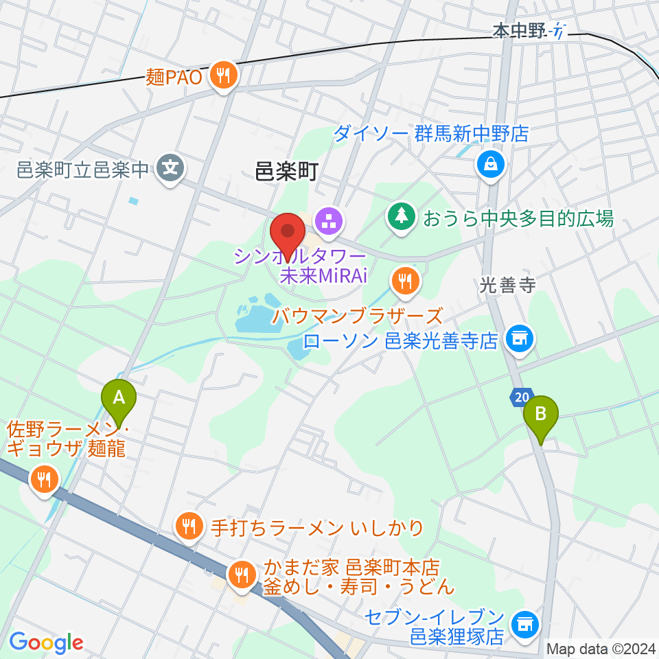 邑楽町中央公民館周辺のホテル一覧地図