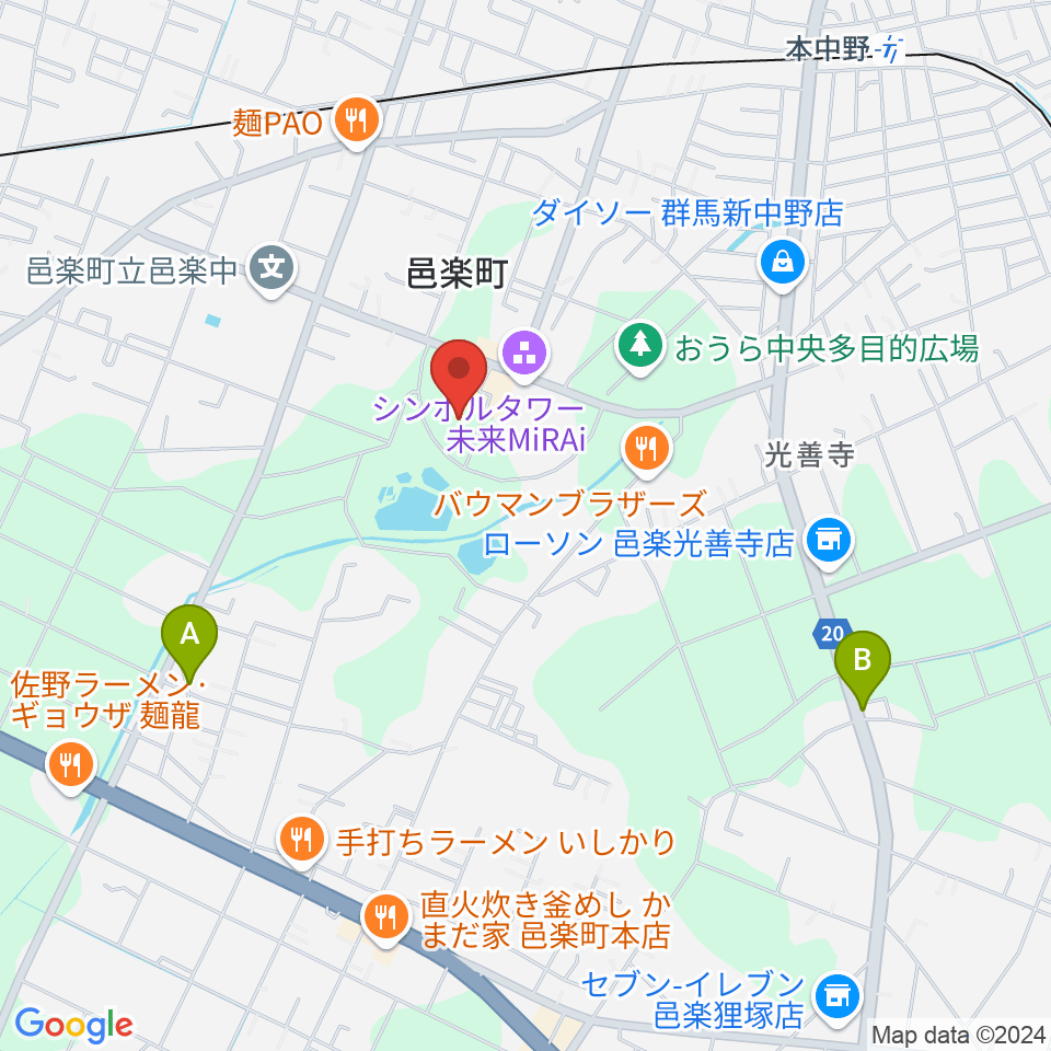 邑楽町中央公民館周辺のホテル一覧地図