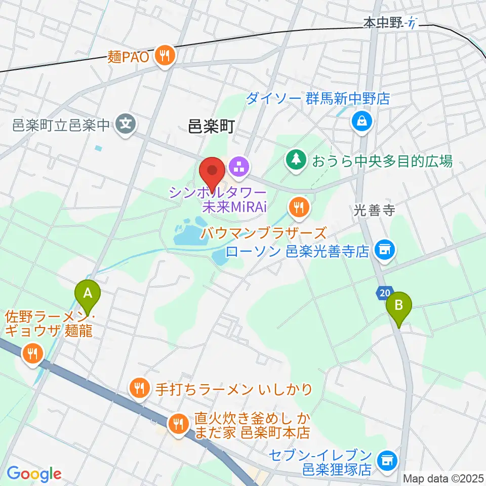 邑楽町中央公民館周辺のホテル一覧地図