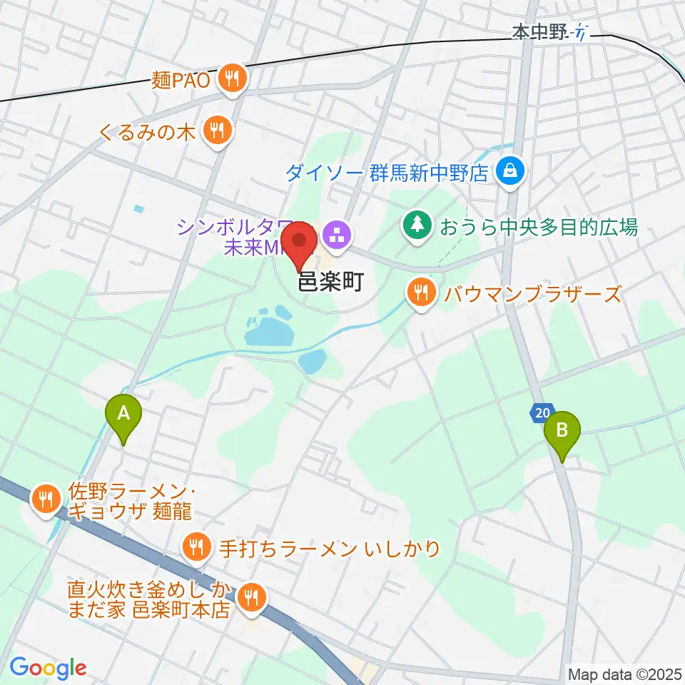 邑楽町中央公民館周辺のホテル一覧地図