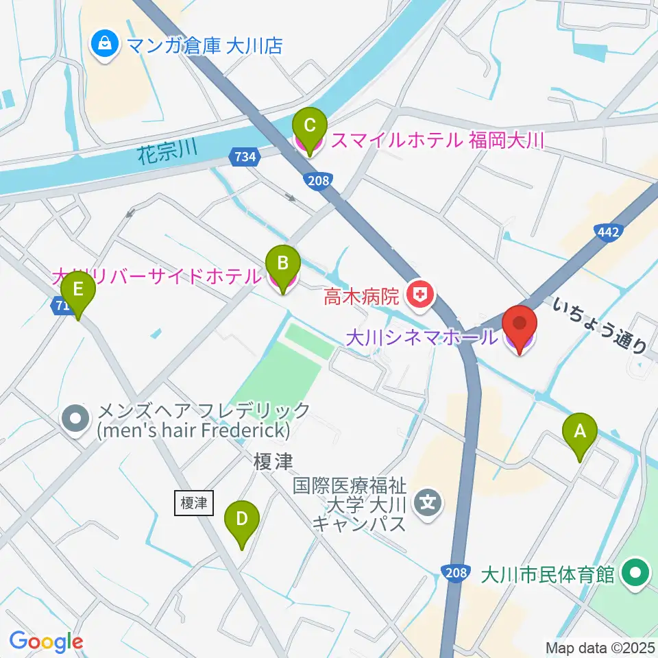 大川シネマホール周辺のホテル一覧地図