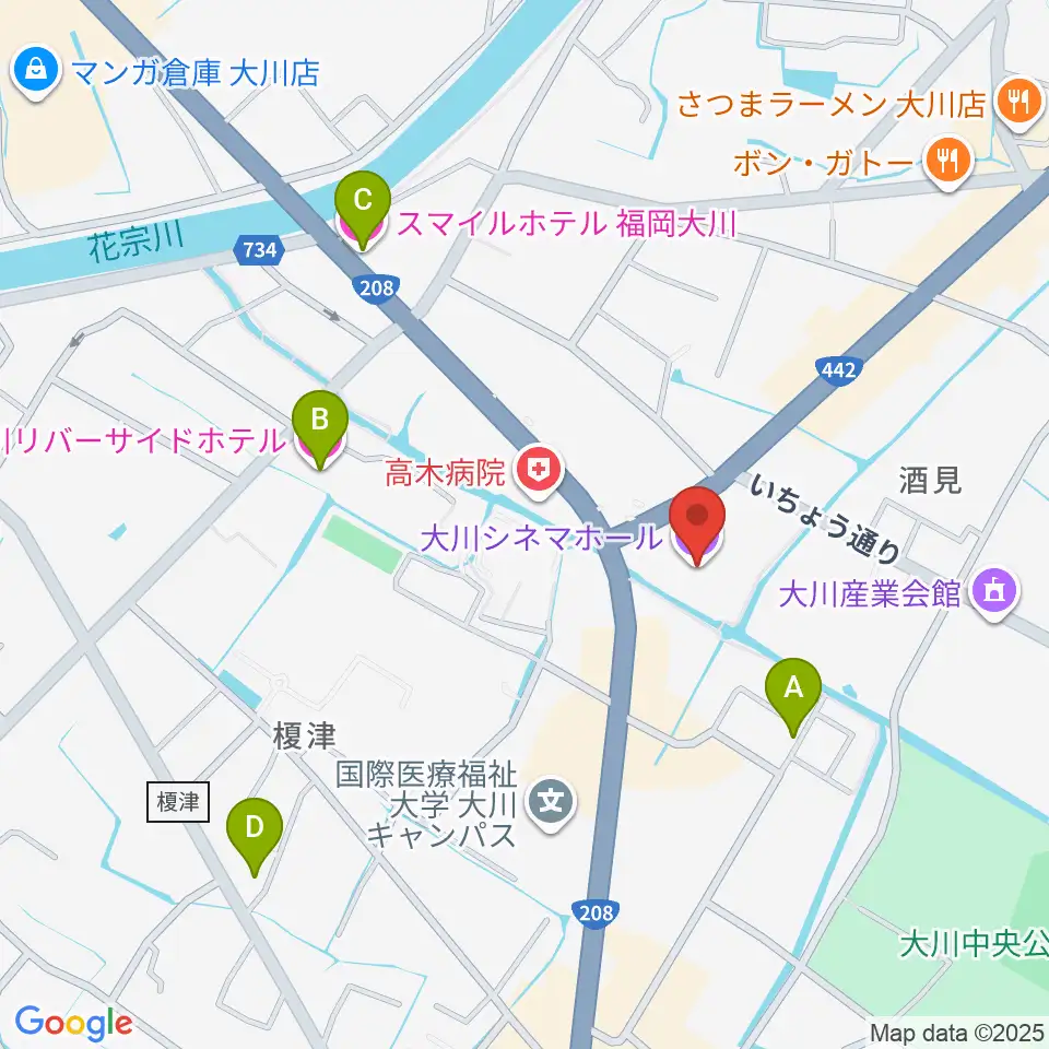 大川シネマホール周辺のホテル一覧地図