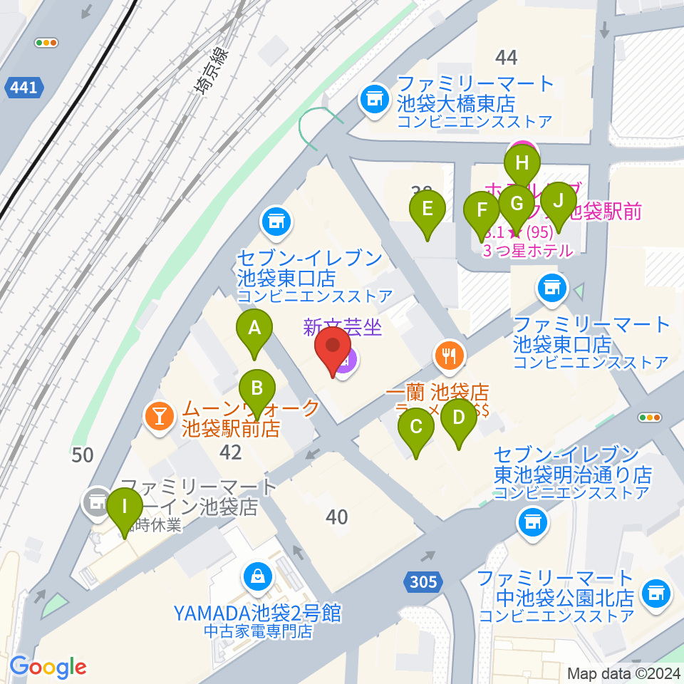 新文芸坐周辺のホテル一覧地図