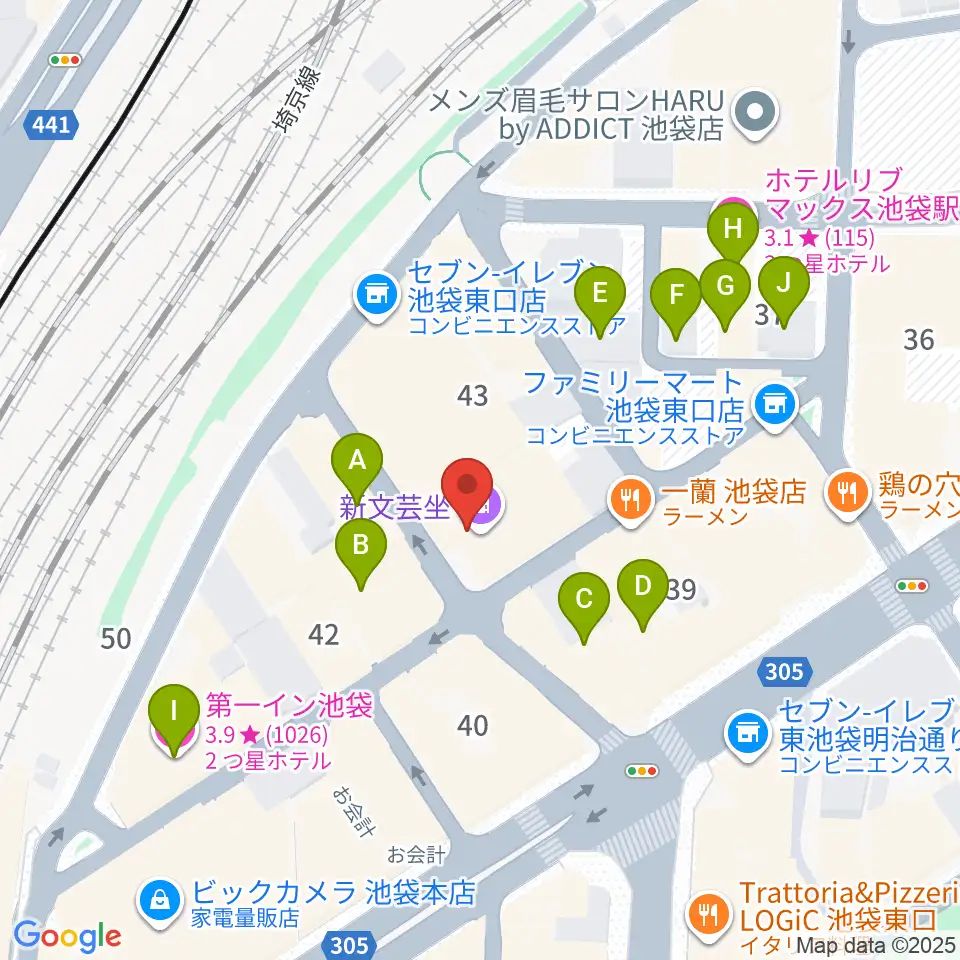 新文芸坐周辺のホテル一覧地図