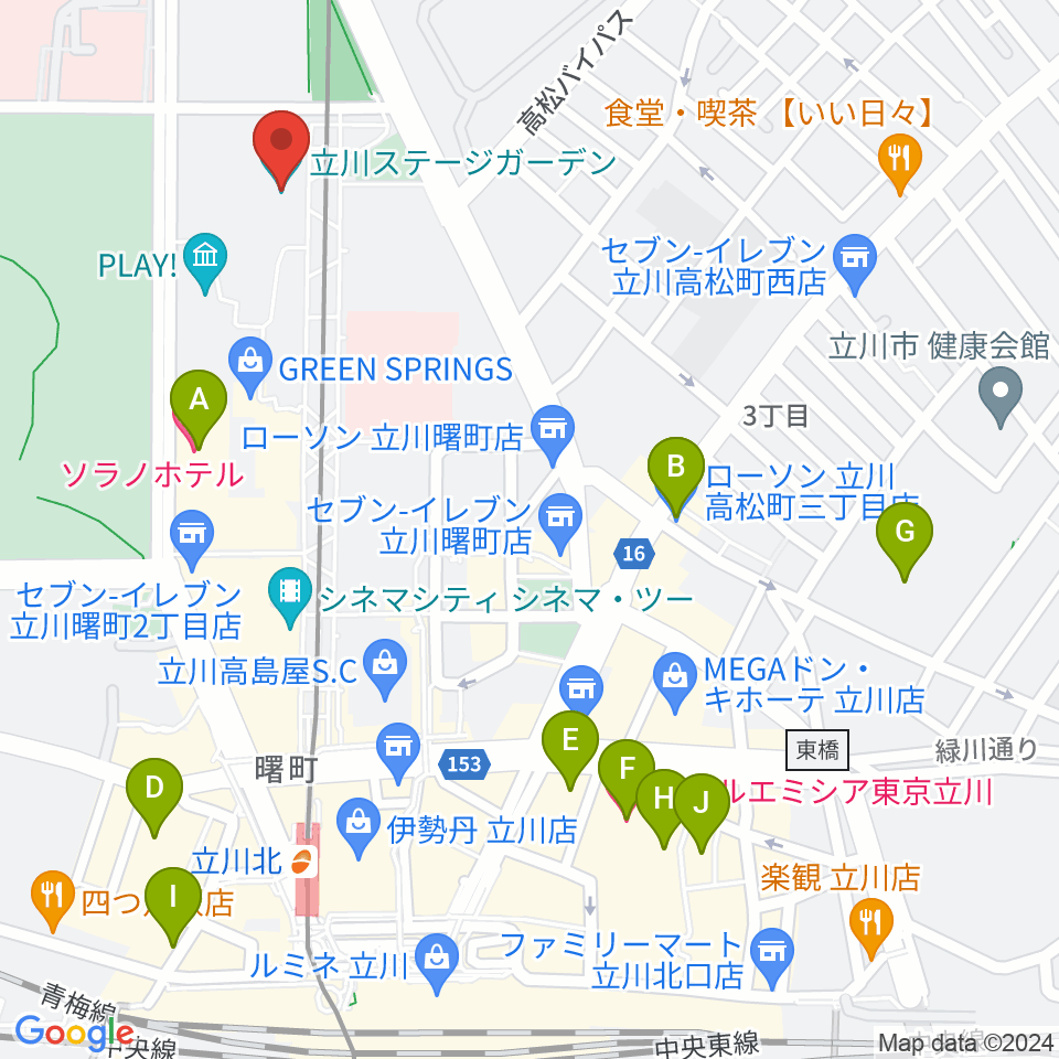 立川ステージガーデン周辺のホテル一覧地図