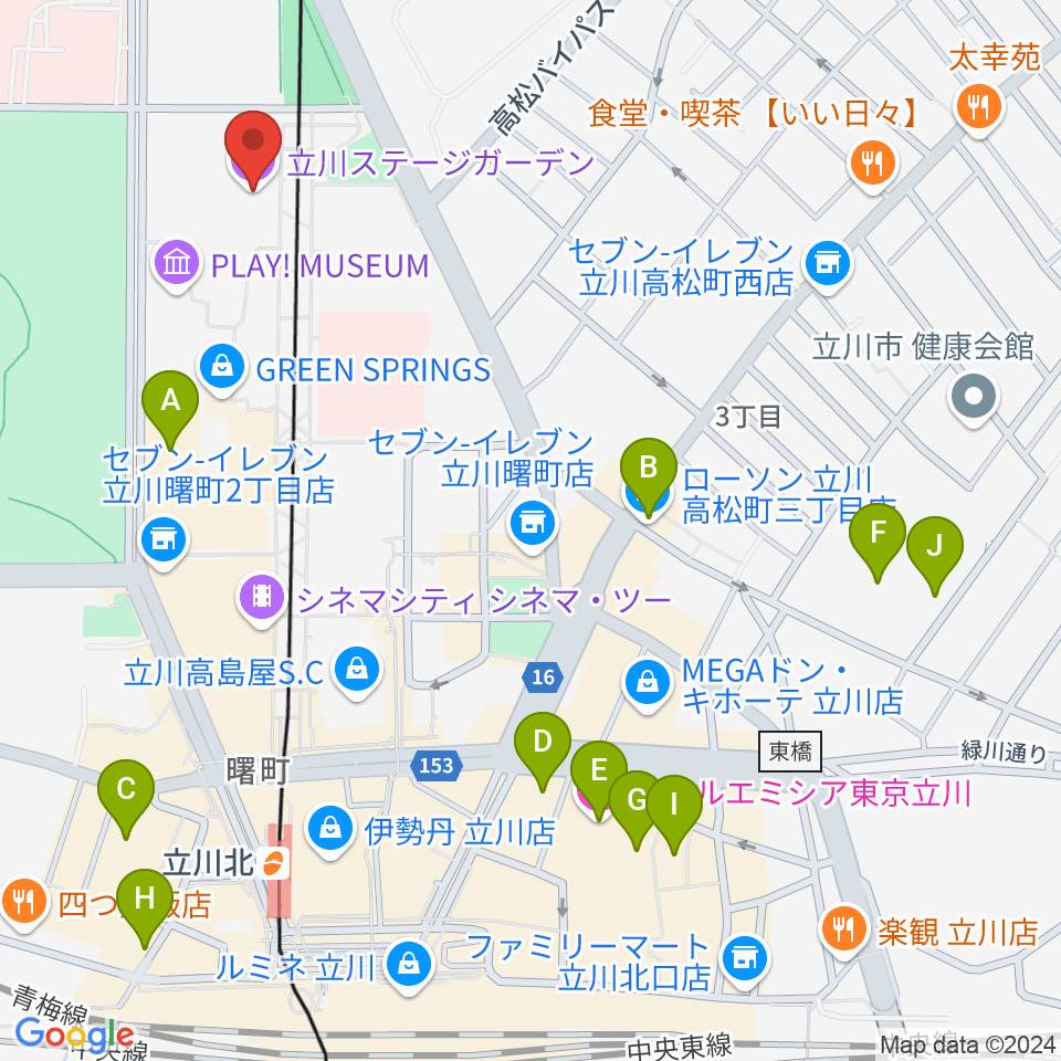 立川ステージガーデン周辺のホテル一覧地図