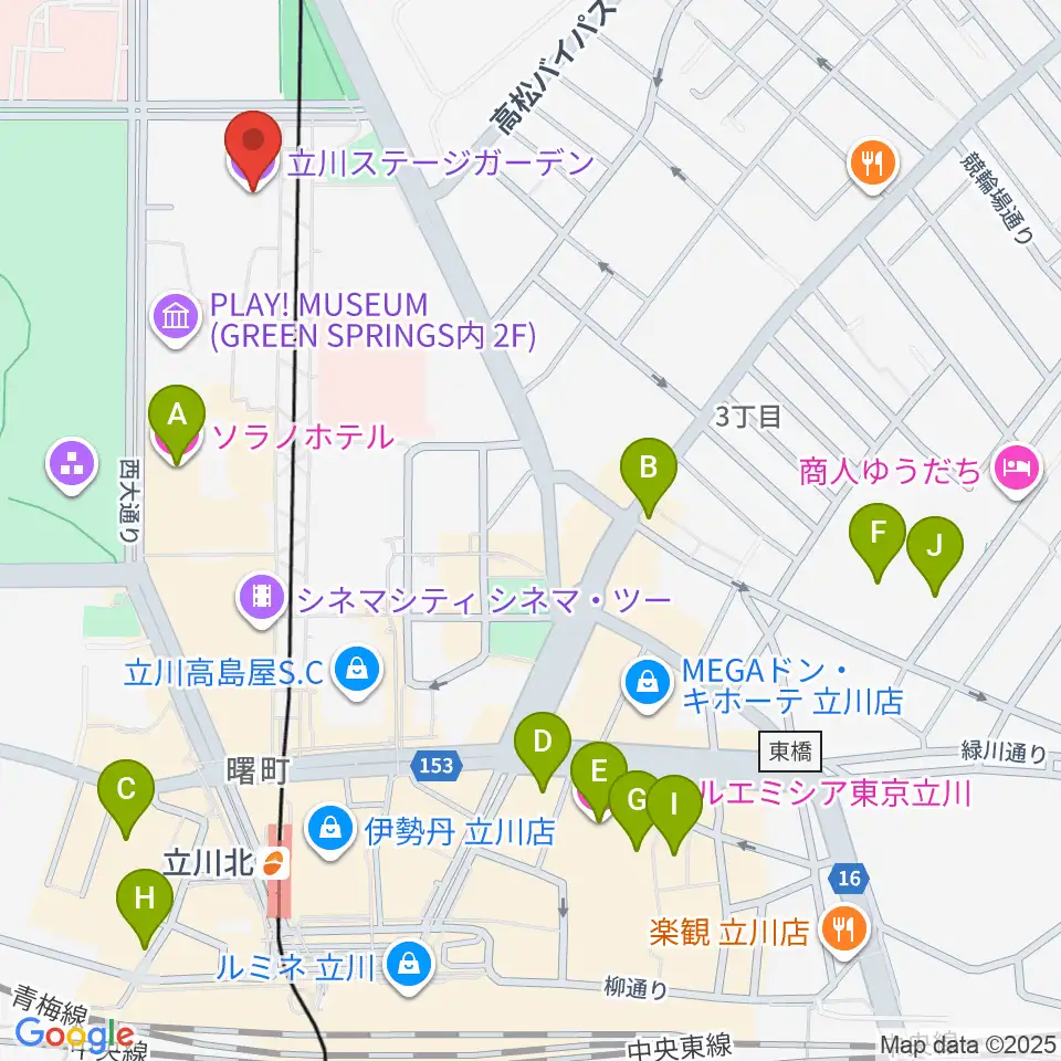 立川ステージガーデン周辺のホテル一覧地図