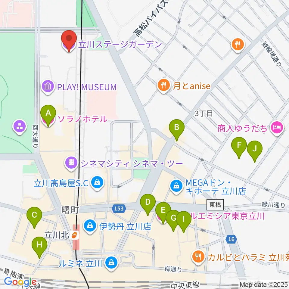 立川ステージガーデン周辺のホテル一覧地図