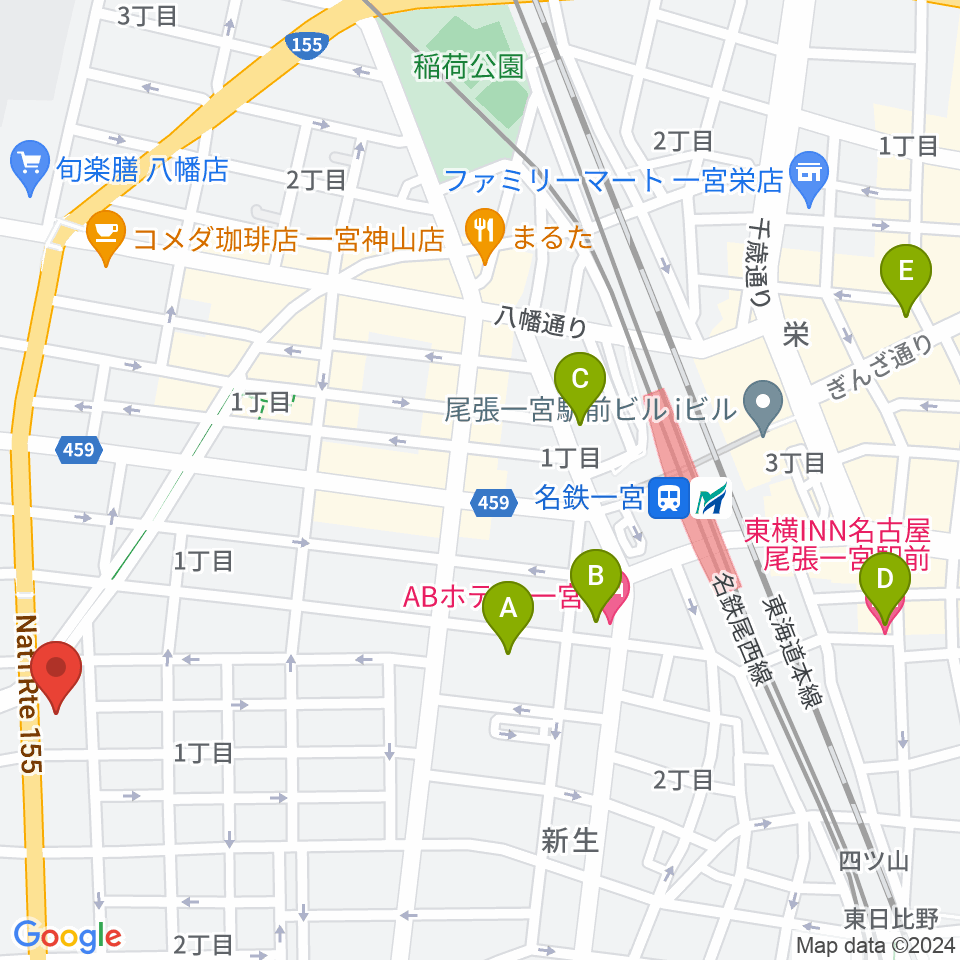 いちのみや中央プラザ体育館周辺のホテル一覧地図