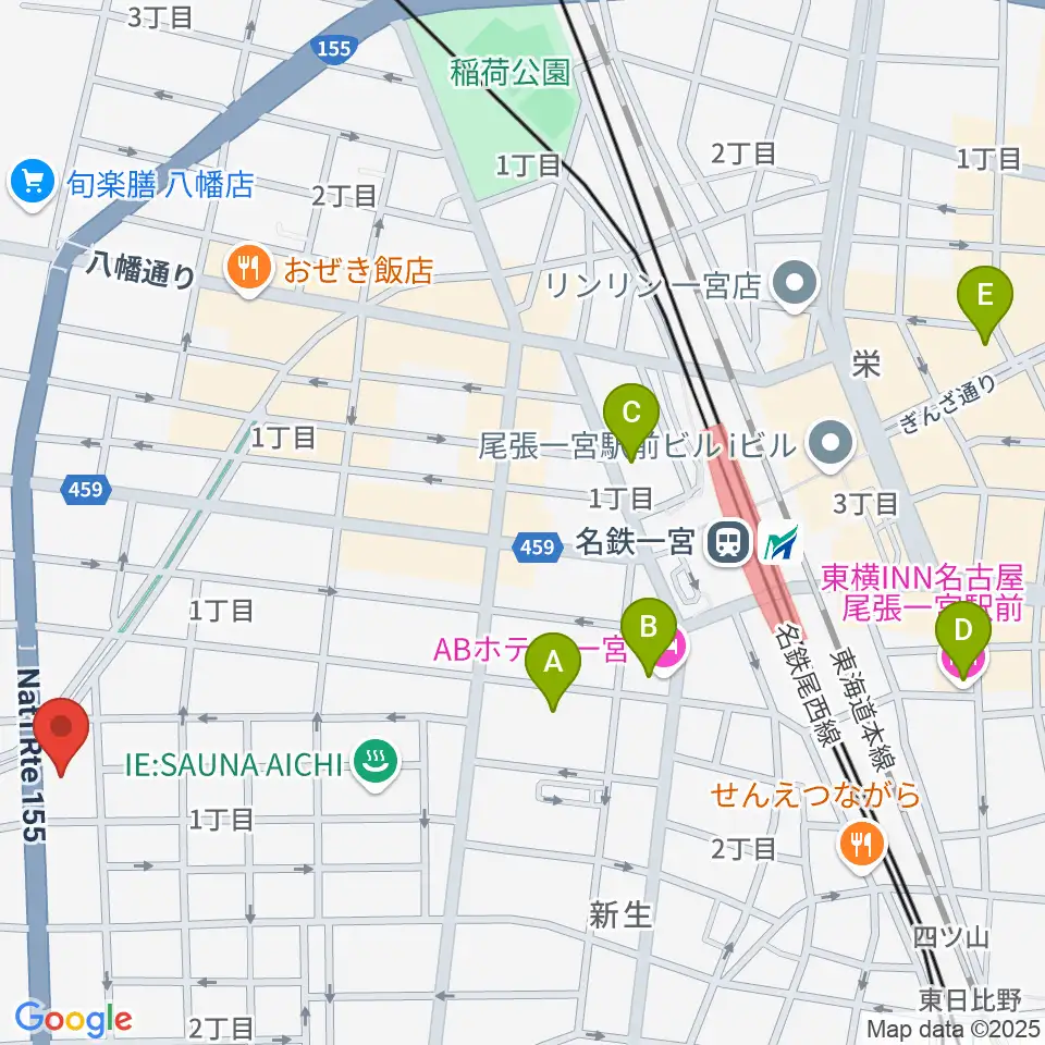 いちのみや中央プラザ体育館周辺のホテル一覧地図
