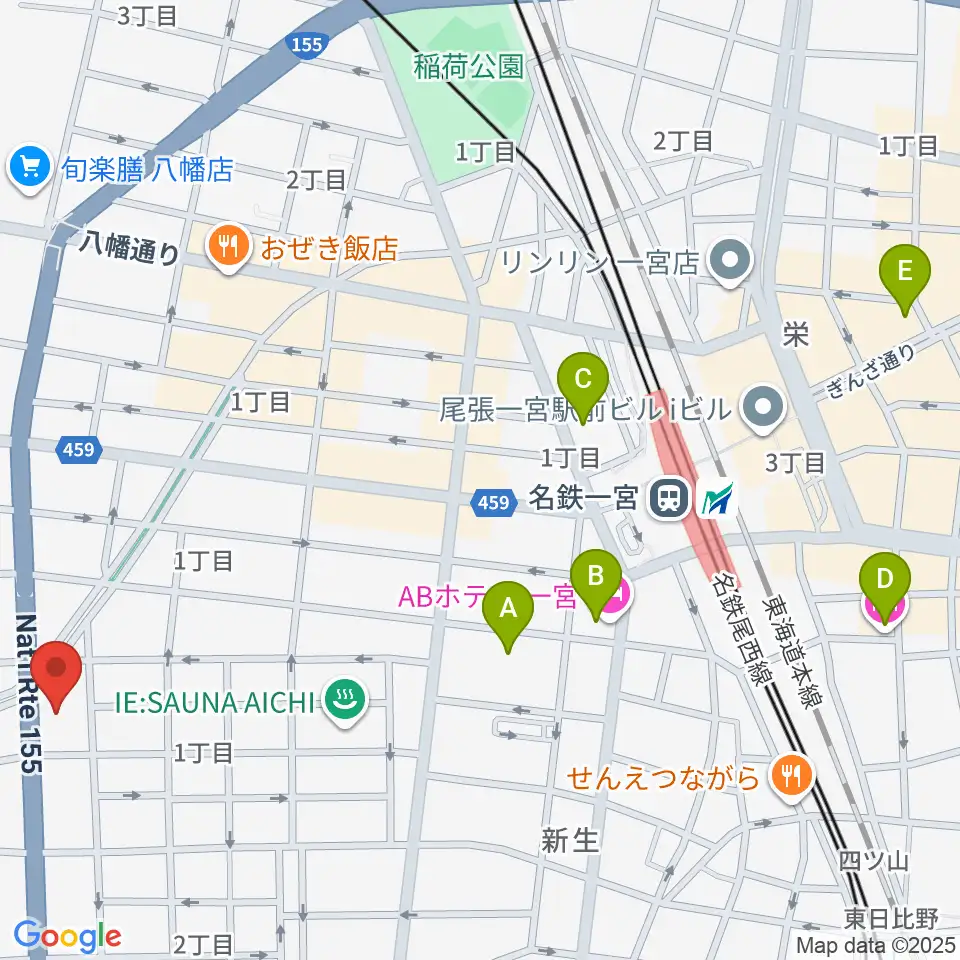 いちのみや中央プラザ体育館周辺のホテル一覧地図