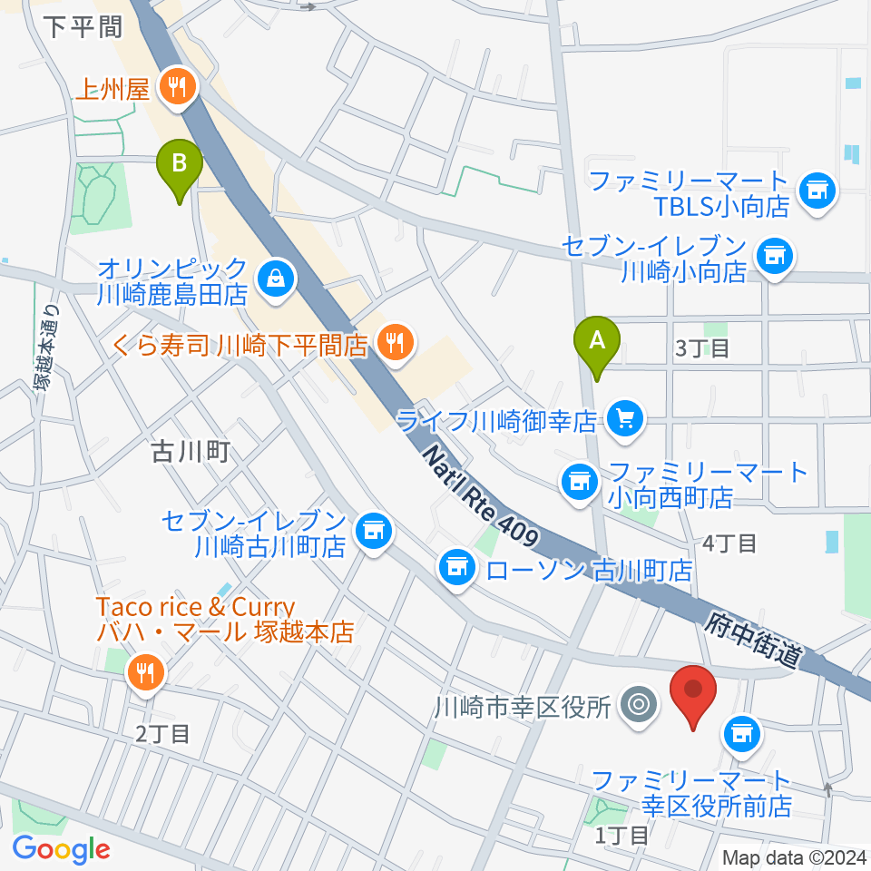 川崎市幸市民館周辺のホテル一覧地図