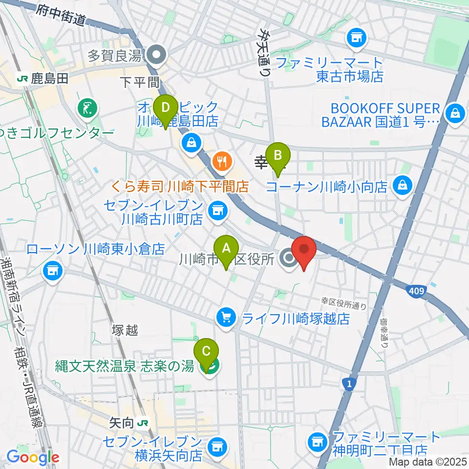 川崎市幸市民館周辺のホテル一覧地図