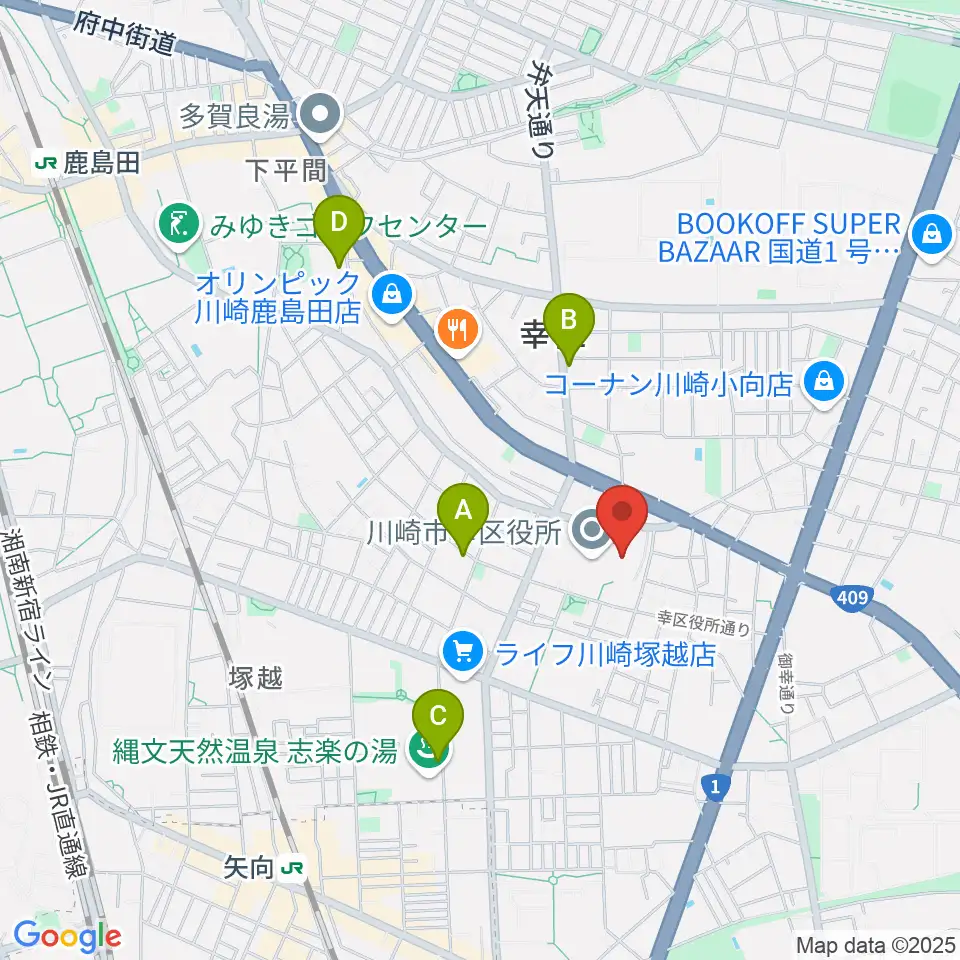 川崎市幸市民館周辺のホテル一覧地図