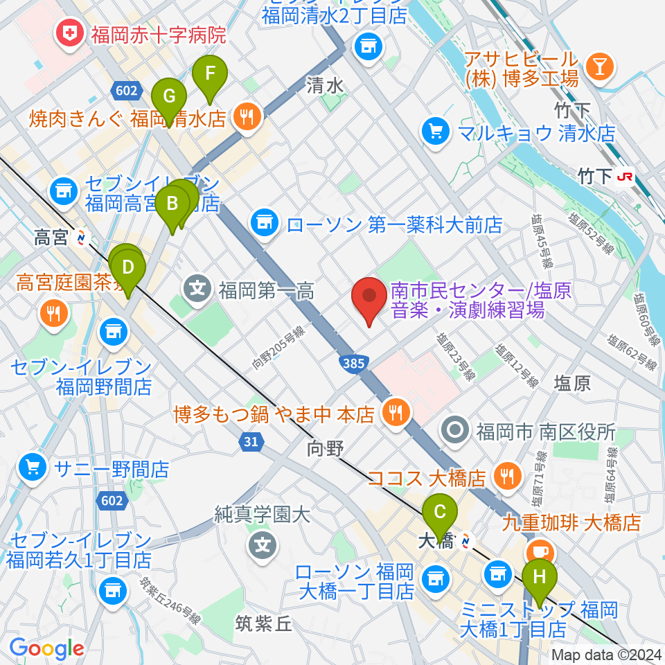 福岡市南市民センター周辺のホテル一覧地図