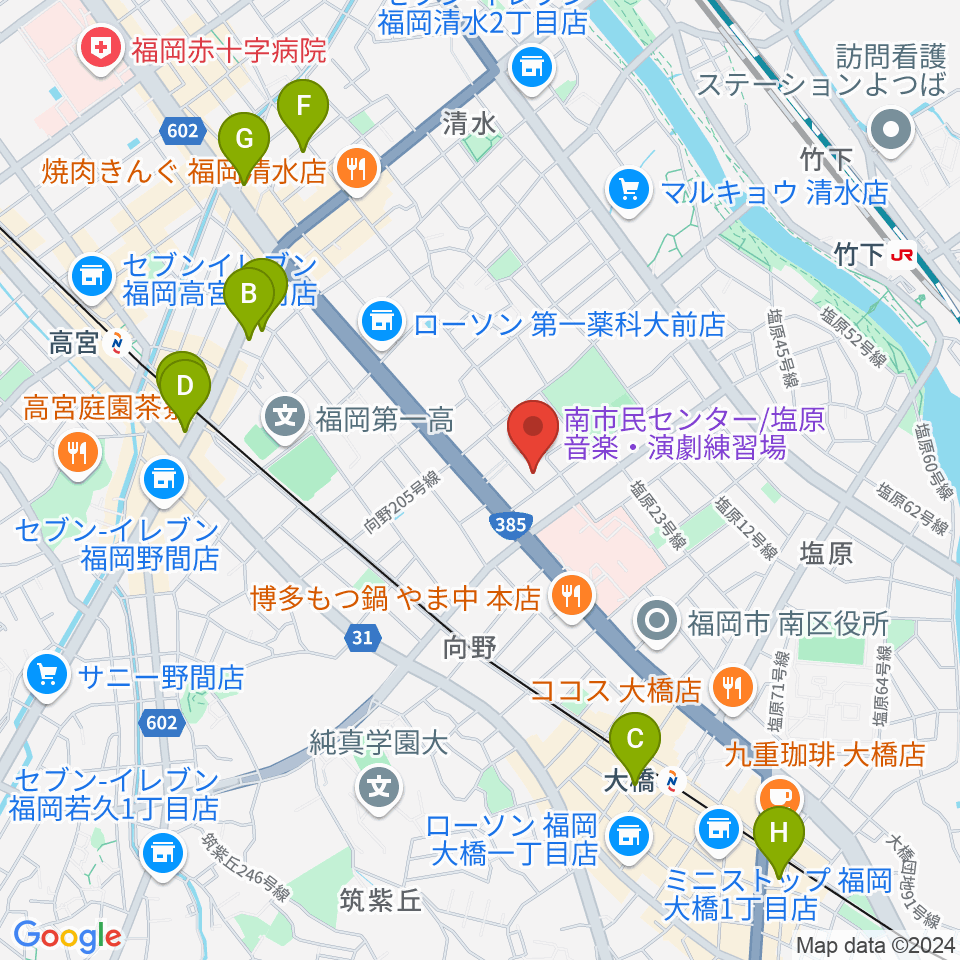 福岡市南市民センター周辺のホテル一覧地図