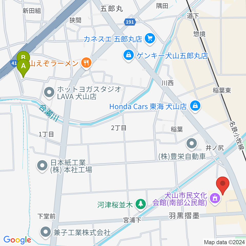 犬山市南部公民館周辺のホテル一覧地図