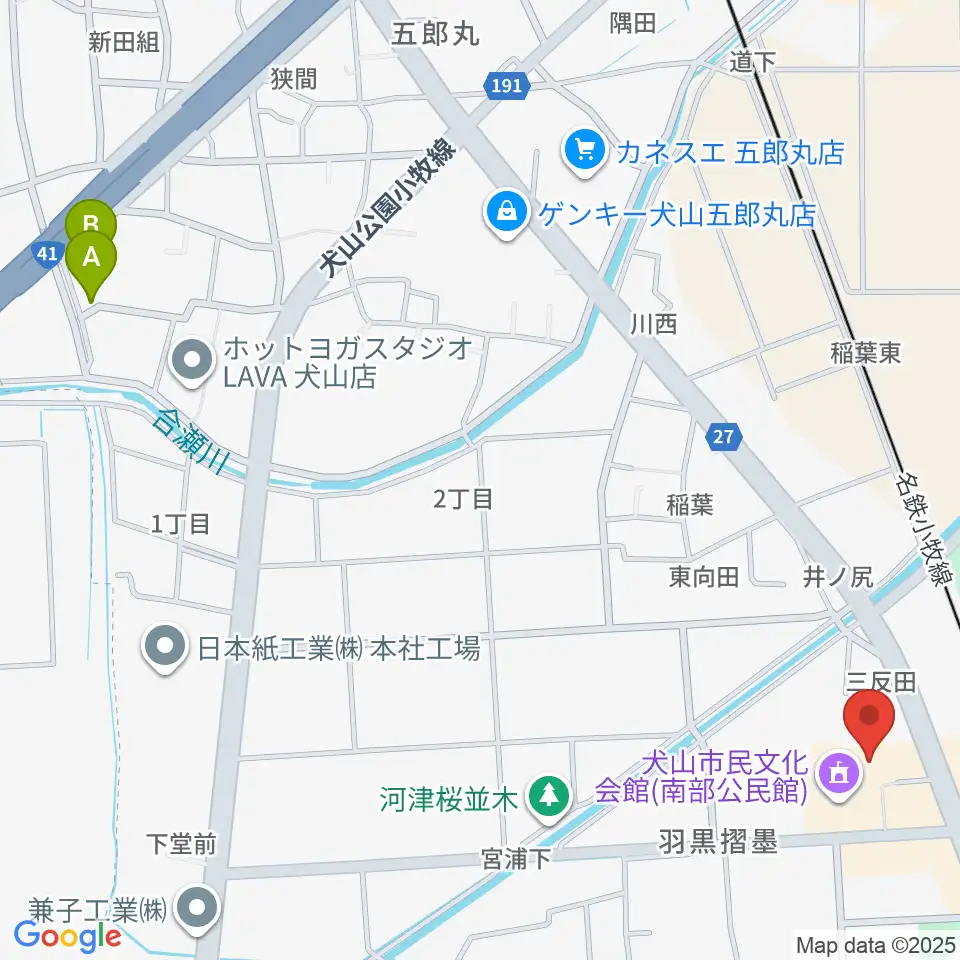犬山市南部公民館周辺のホテル一覧地図
