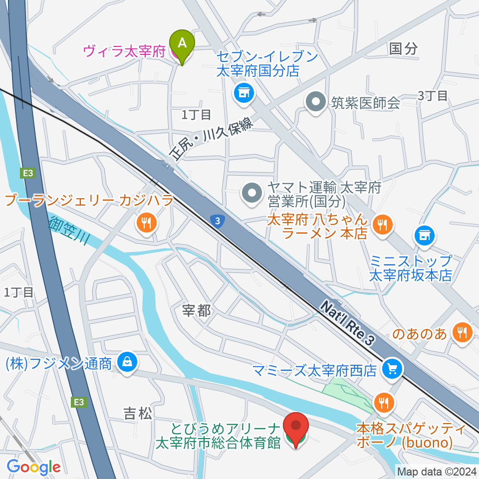 とびうめアリーナ 太宰府市総合体育館周辺のホテル一覧地図