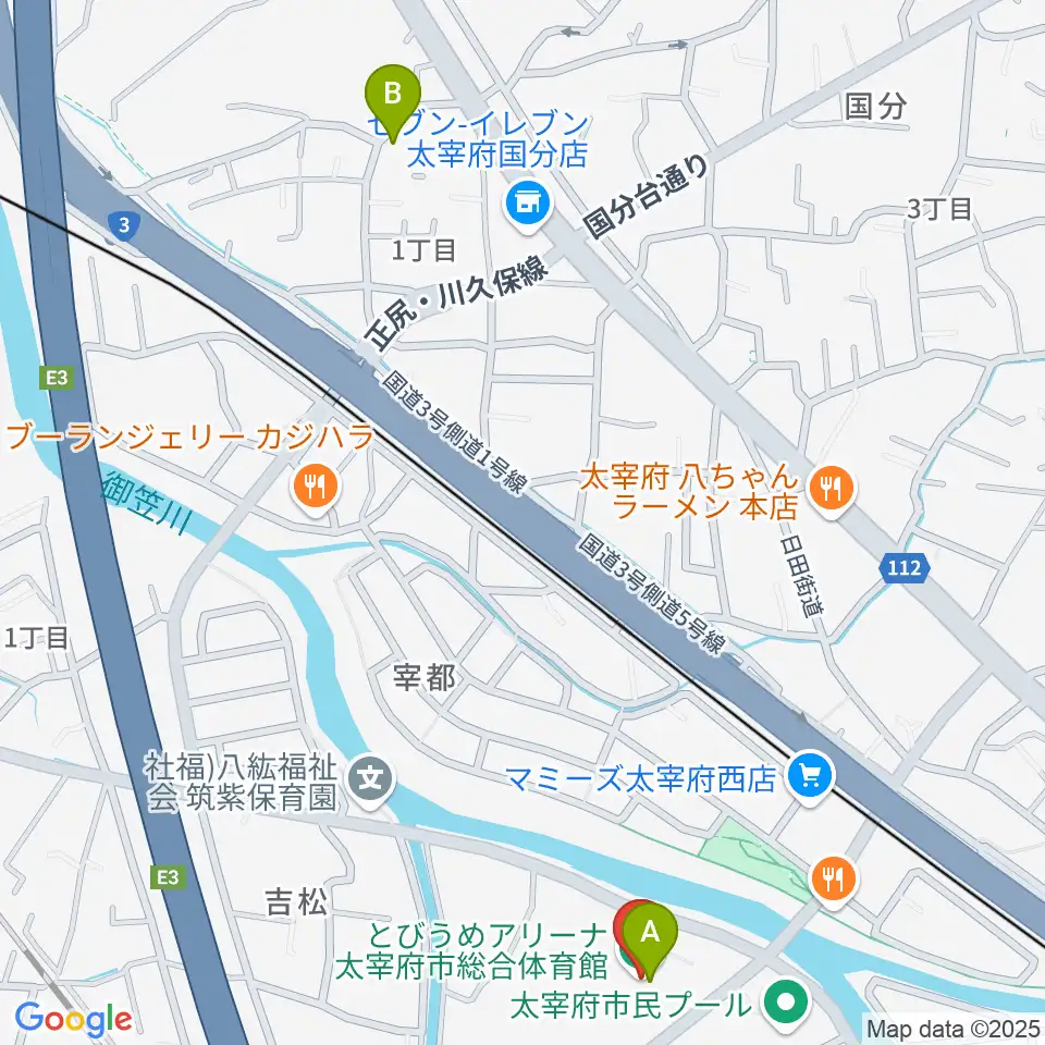 とびうめアリーナ 太宰府市総合体育館周辺のホテル一覧地図