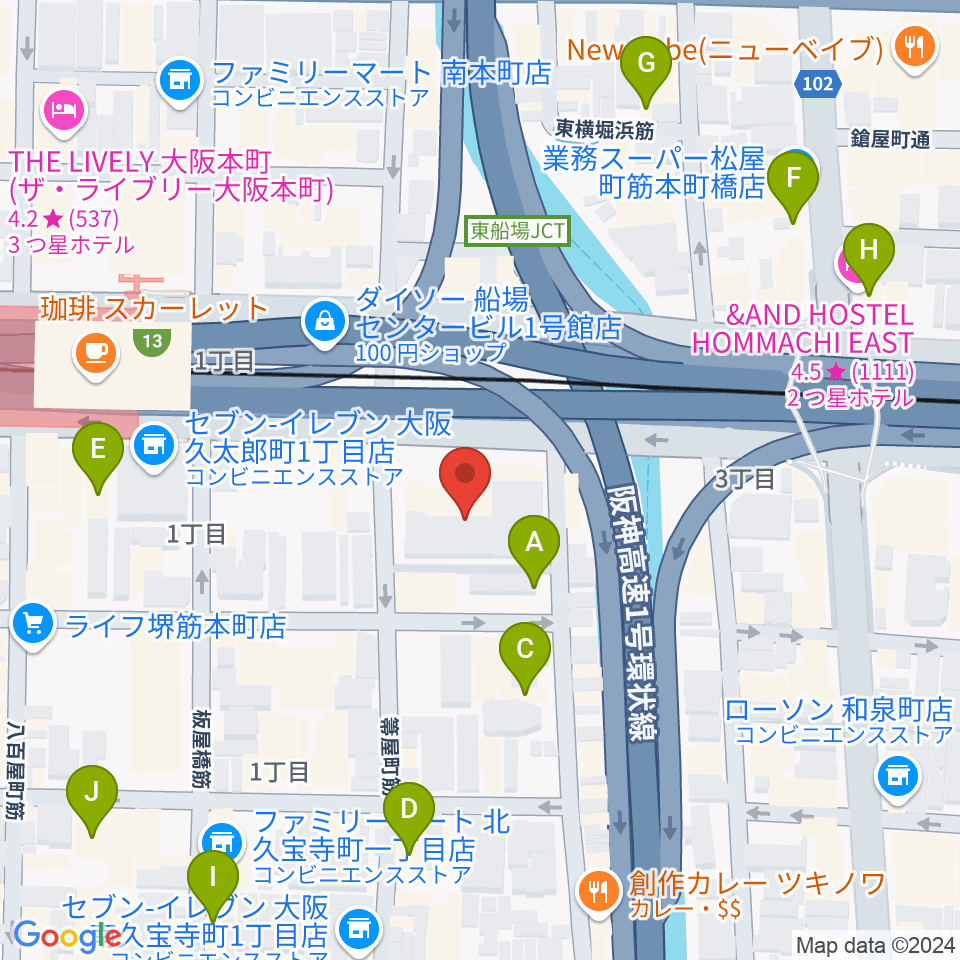 J:COM中央区民センター周辺のホテル一覧地図