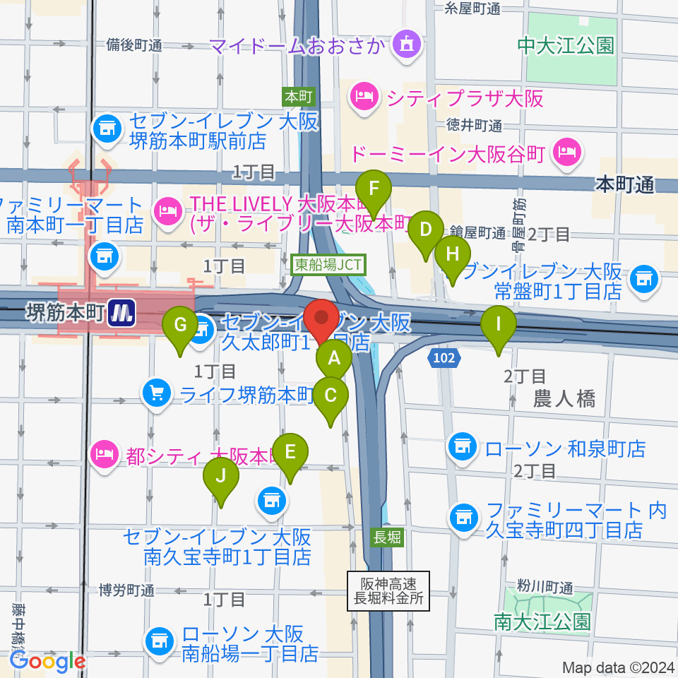 J:COM中央区民センター周辺のホテル一覧地図