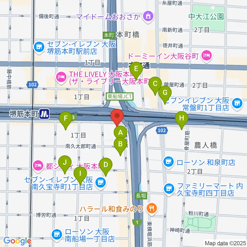 J:COM中央区民センター周辺のホテル一覧地図