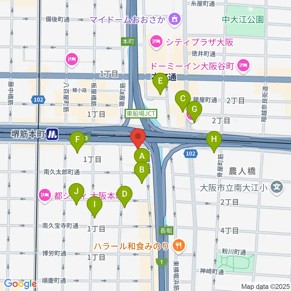 J:COM中央区民センター周辺のホテル一覧地図