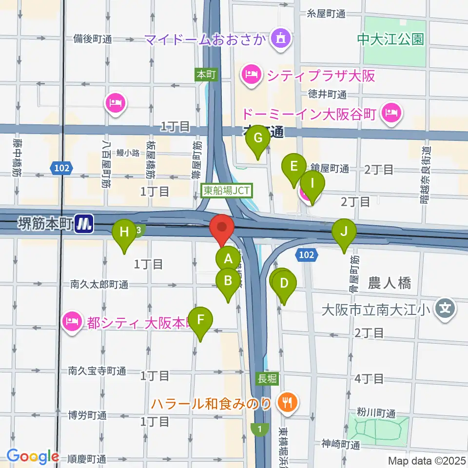J:COM中央区民センター周辺のホテル一覧地図