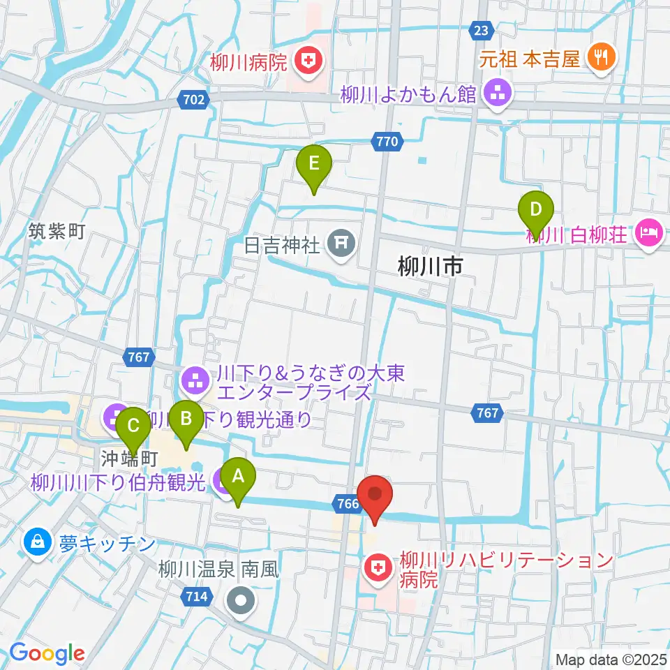 柳川市民文化会館(水都やながわ)周辺のホテル一覧地図