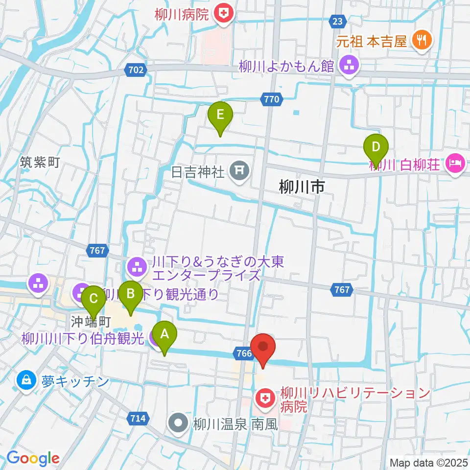 柳川市民文化会館(水都やながわ)周辺のホテル一覧地図