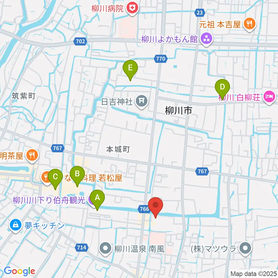 柳川市民文化会館（水都やながわ）周辺のホテル一覧地図